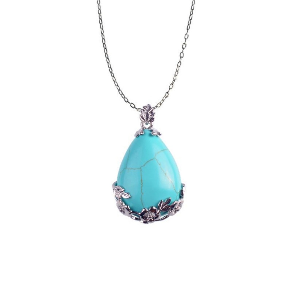 Turquoise Tear Drop Gemstone Pendant Necklace Blue